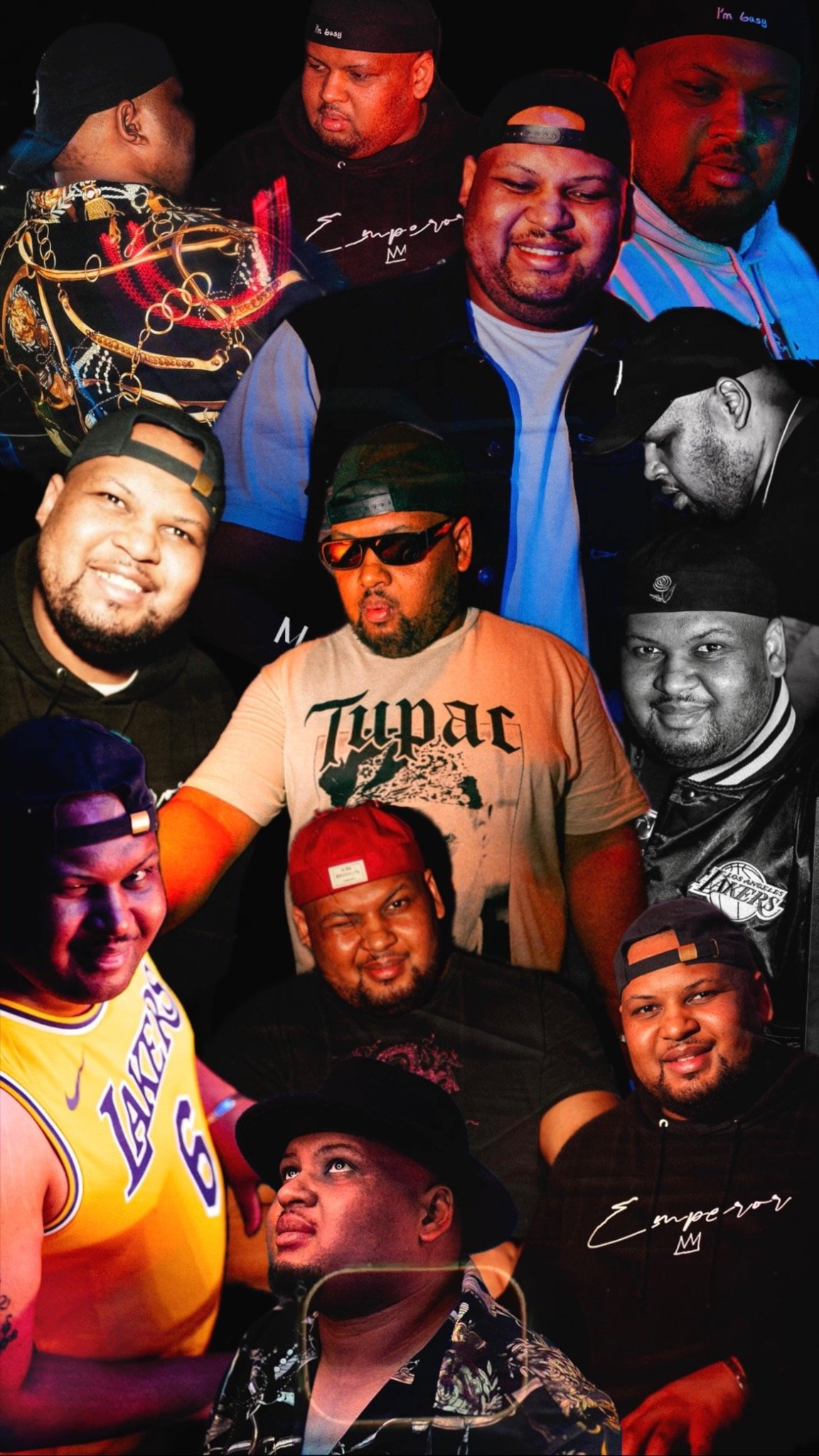 Collage de portraits de CED Emperor sur scène et en coulisses